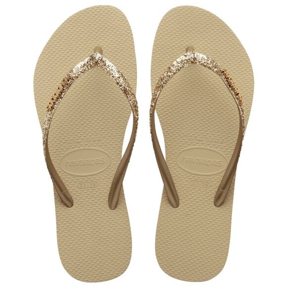 Havaianas Slim Flip Flops for Women: Sand Grey/Golden, SZ 11/12, Iconic Comfort - Picture 1 of 8